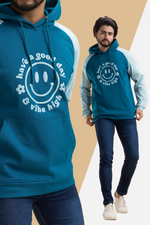 Vibe High Raglan Teal & Sky Blue Puff Printed Full Sleeves Unisex Hoodie