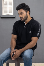 Solid Black Half Sleeves Cotton Polo T-Shirt