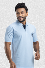 Distinct Solid Sky Blue Half Sleeves Cotton Polo T-Shirt