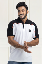Bold White & Black Half Sleeves Cotton Polo T-Shirt