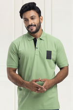 Sleek Solid Olive Half Sleeves Cotton Polo T-Shirt