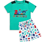 Messy Eater Jungle Green Printed Boys T-Shirt with White Shorts 2-8 Yrs