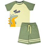 Wild Cute Lemon Printed Boys T-Shirt with Sage Green Shorts 2-8 Yrs