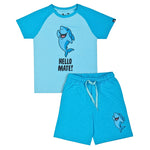 Hello Mate Sky Blue Printed Boys T-Shirt with Blue Printed Shorts 2-8 Yrs