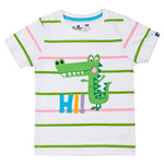 Hi Croc White Striped Printed Boys T-Shirt 2-8 Yrs