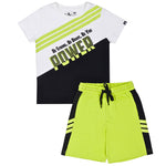 Power White & Black HD Printed Boys T-Shirt with Neon Shorts 2-8 Yrs