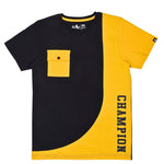 Champion Cut & Sew Black & Mustard Boys T-Shirt 8-14 Yrs