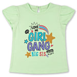 Girl Gang Tea Green Printed Girls Top 2-8 Yrs