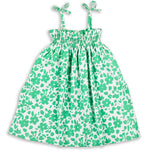 Floral White & Green All Over Printed Strap Knot Girls Dress 2-8 Yrs