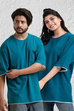 Honeycomb Structured Blue Unisex Oversized Printed T-Shirt