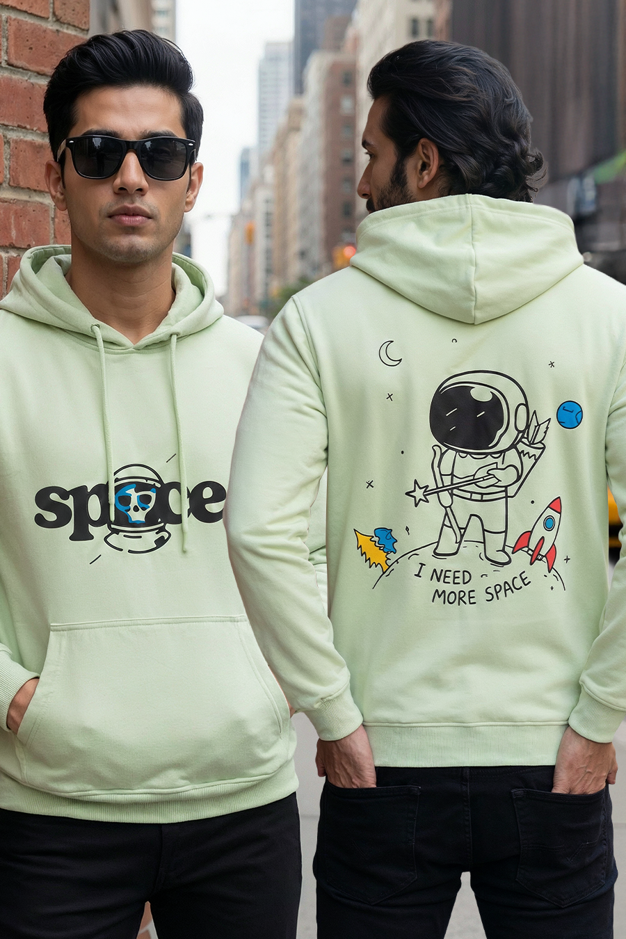 Space Odyssey Seafoam Green Printed Full Sleeves Unisex Hoodie