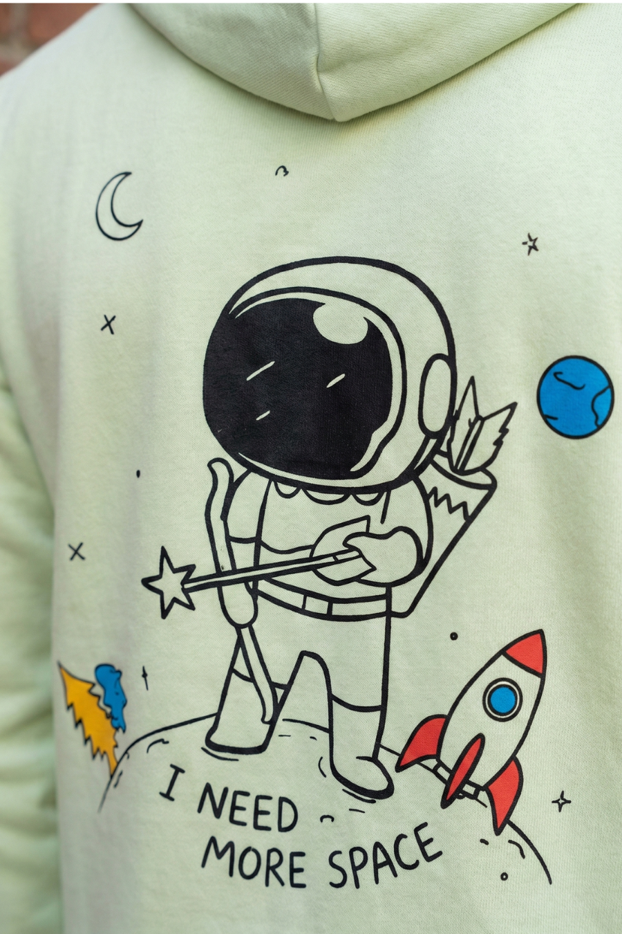 Space Odyssey Seafoam Green Printed Full Sleeves Unisex Hoodie