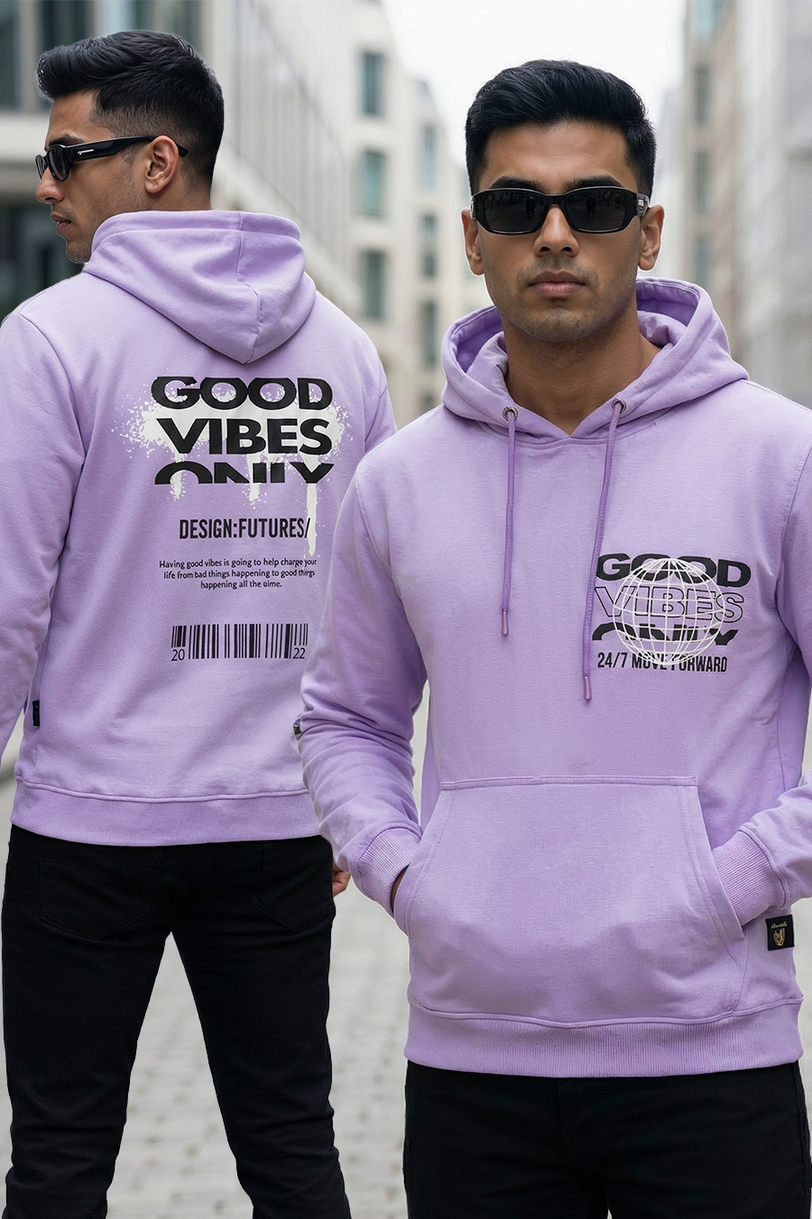 Good Vibes Lavender Printed Full Sleeves Unisex Hoodie