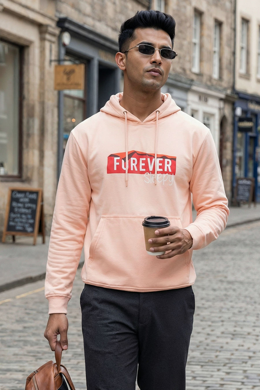 Forever Sleepy Peach Printed Full Sleeves Unisex Hoodie