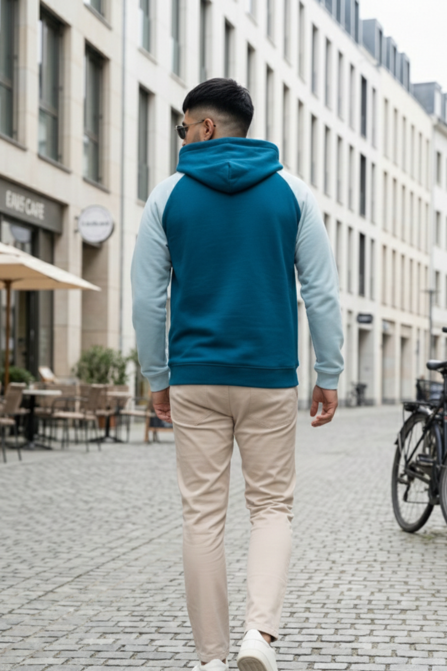 Vibe High Raglan Teal & Sky Blue Puff Printed Full Sleeves Unisex Hoodie