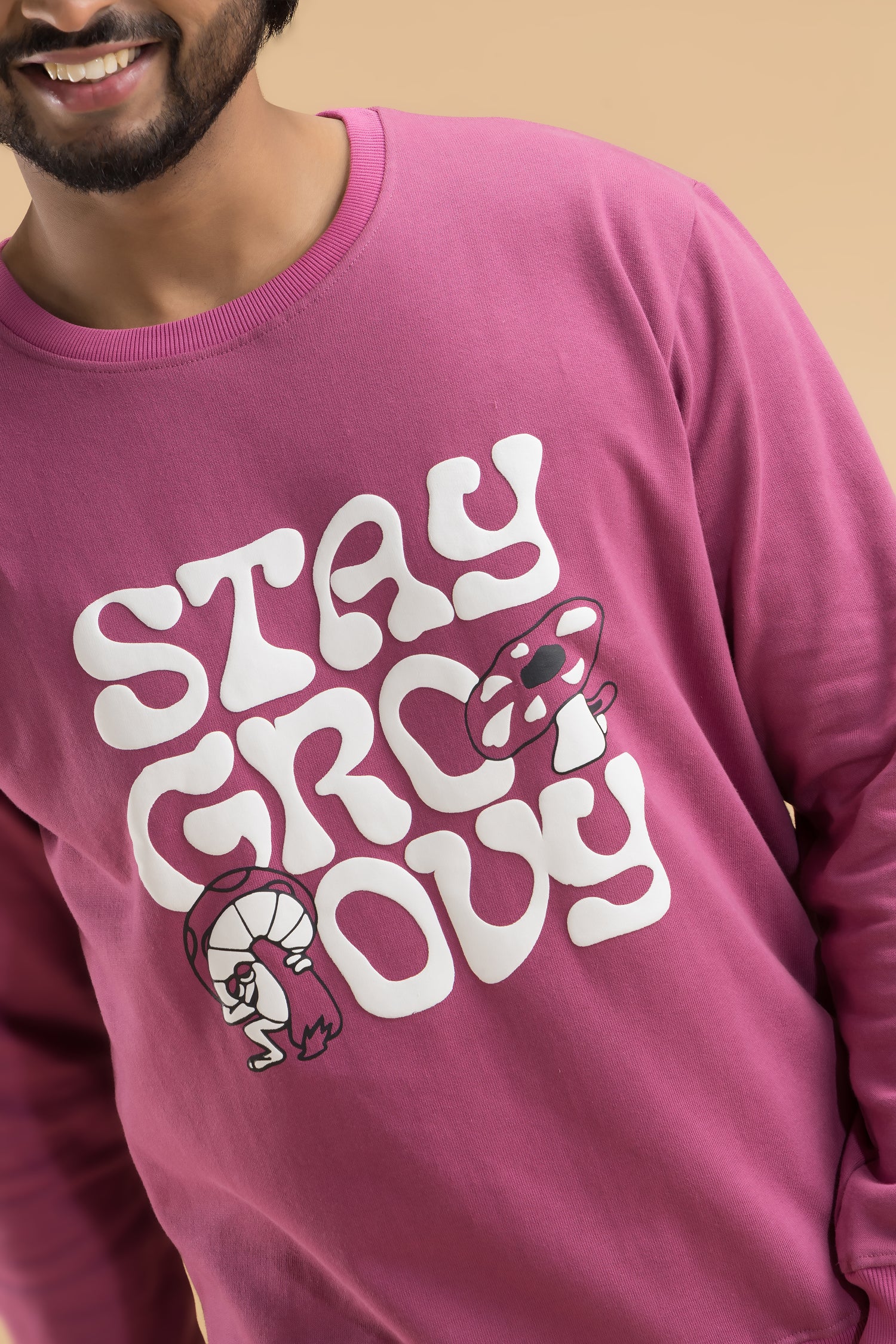 Stay Groovy Mauve Printed Full Sleeves Unisex Sweatshirt
