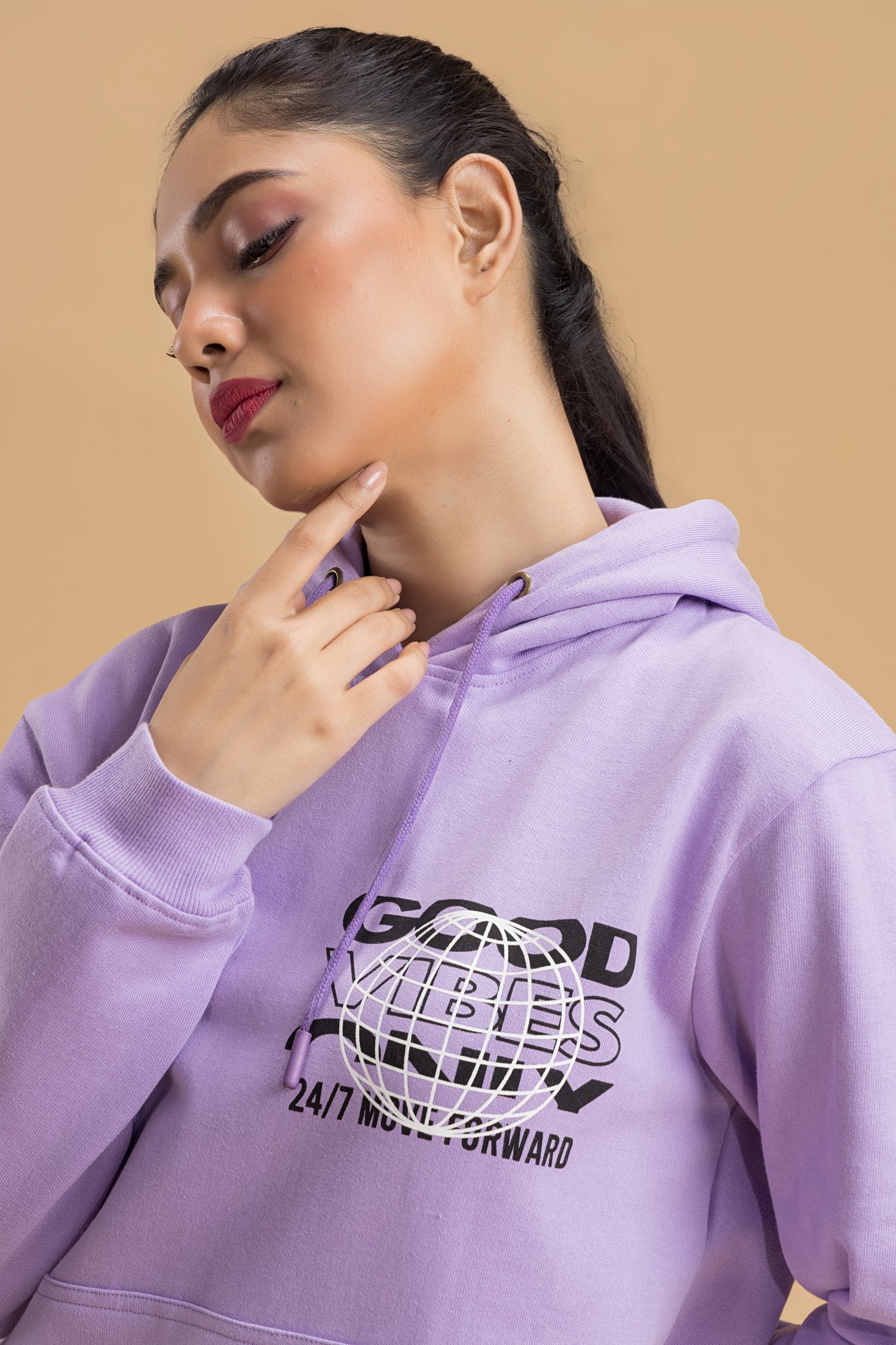 Good Vibes Lavender Printed Full Sleeves Unisex Hoodie