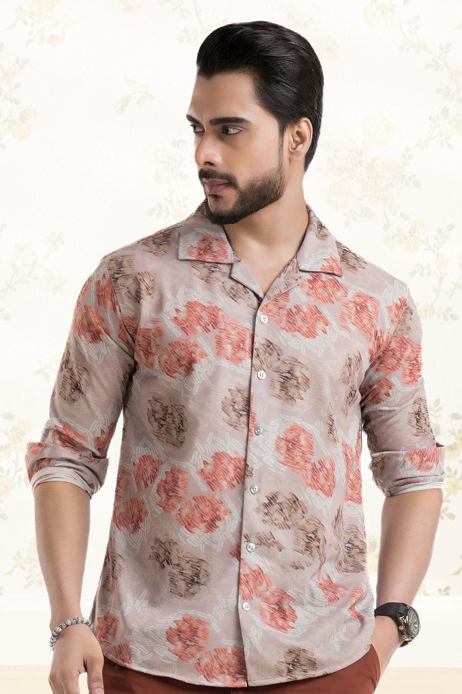 Drift Light Mauve Full-Sleeve Abstract Printed Cuban Collar Shirt