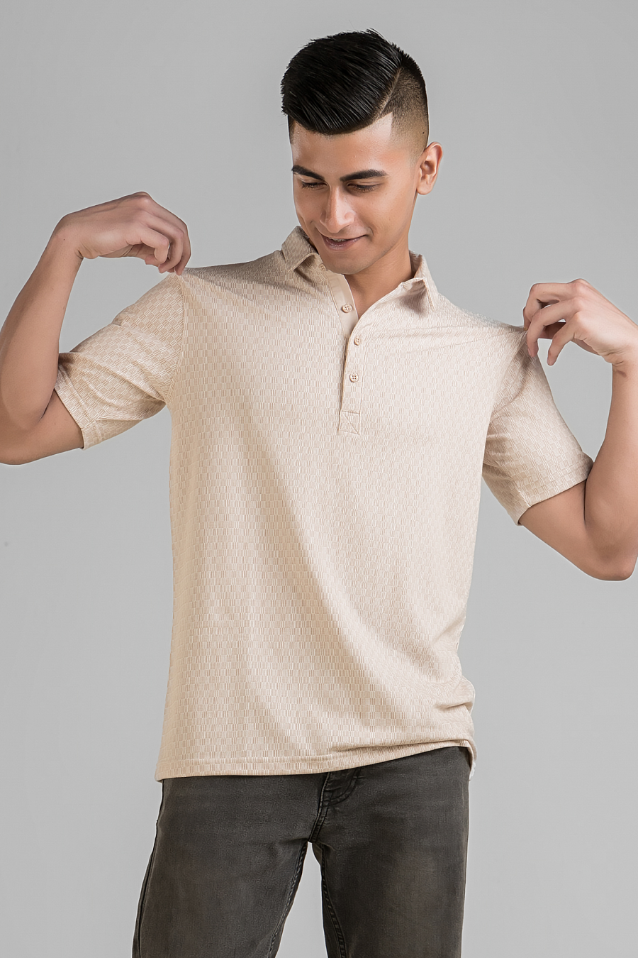 VibeSoft Peach Printed Polo T-shirt