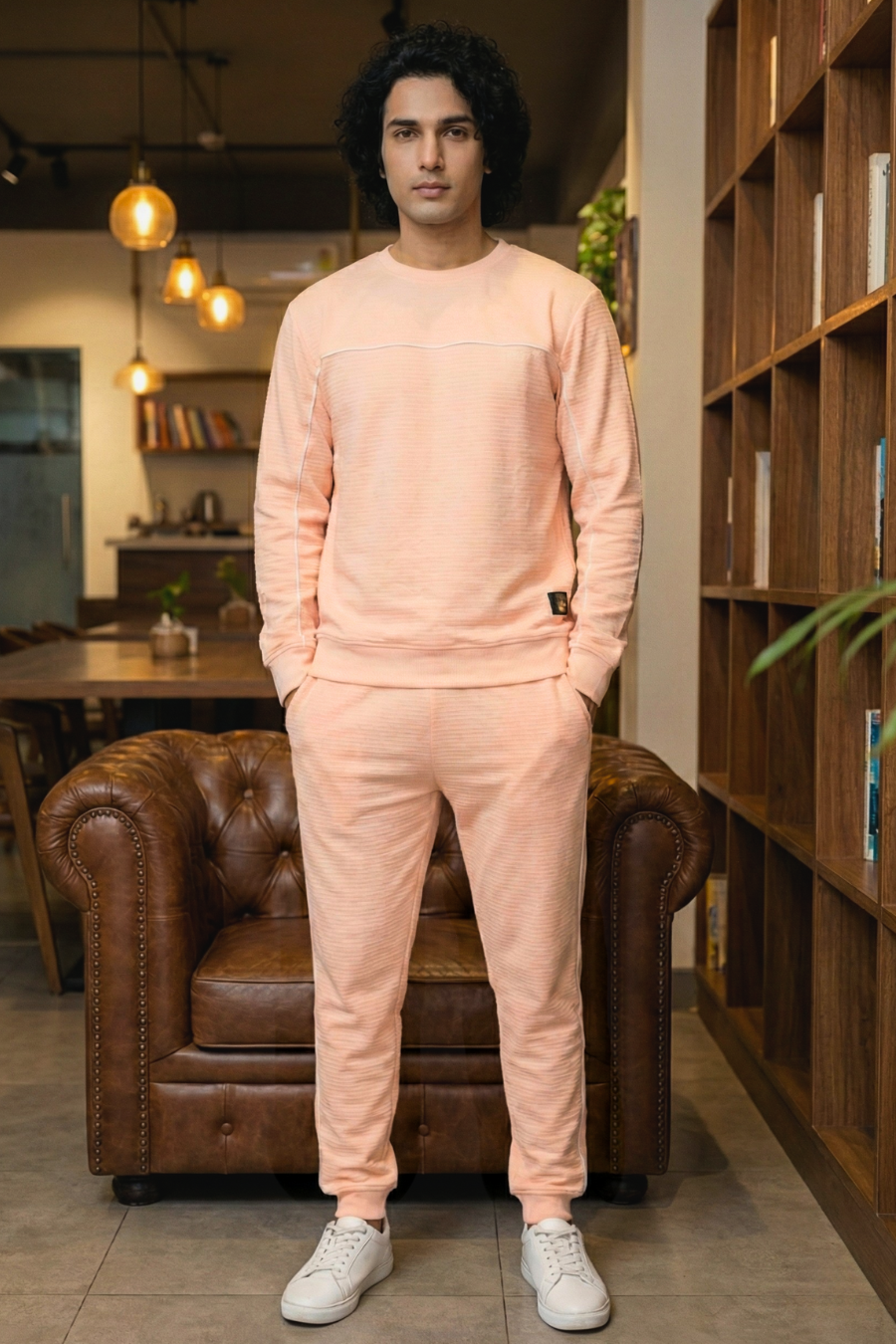 Dapper Tranquil Peach Cotton Sweatshirt & Joggers Co-Ord Set