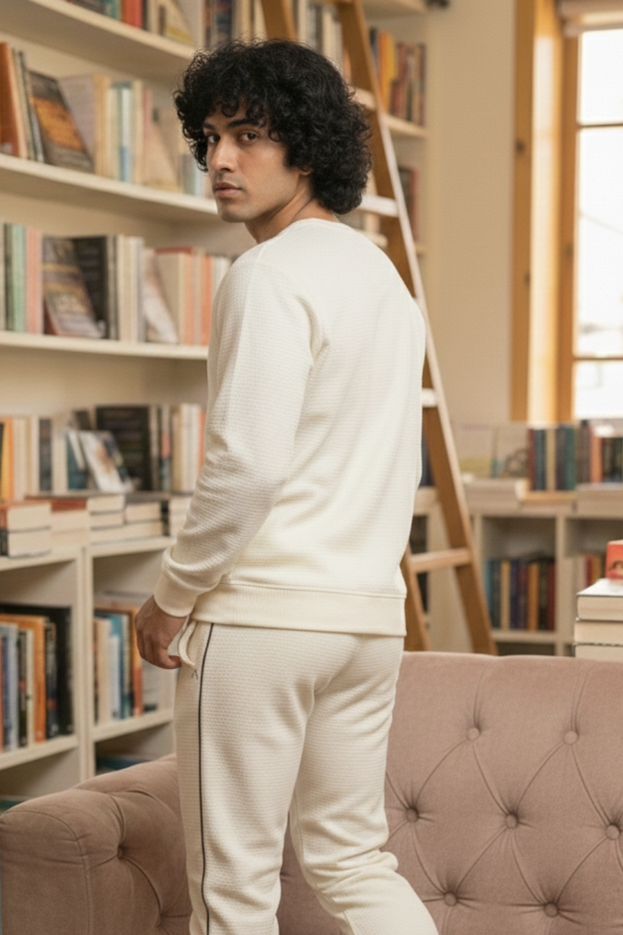 Dapper Tranquil Cannoli Cream Cotton Sweatshirt & Joggers Co-Ord Set