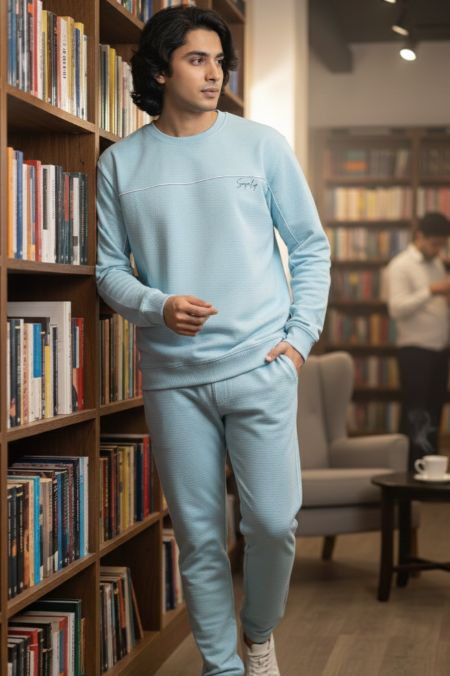 Dapper Tranquil Sky Blue Cotton Sweatshirt & Joggers Co-Ord Set