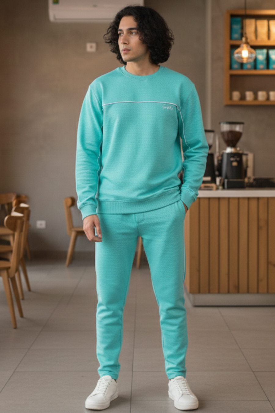 Dapper Tranquil Turquoise Cotton Sweatshirt & Joggers Co-Ord Set
