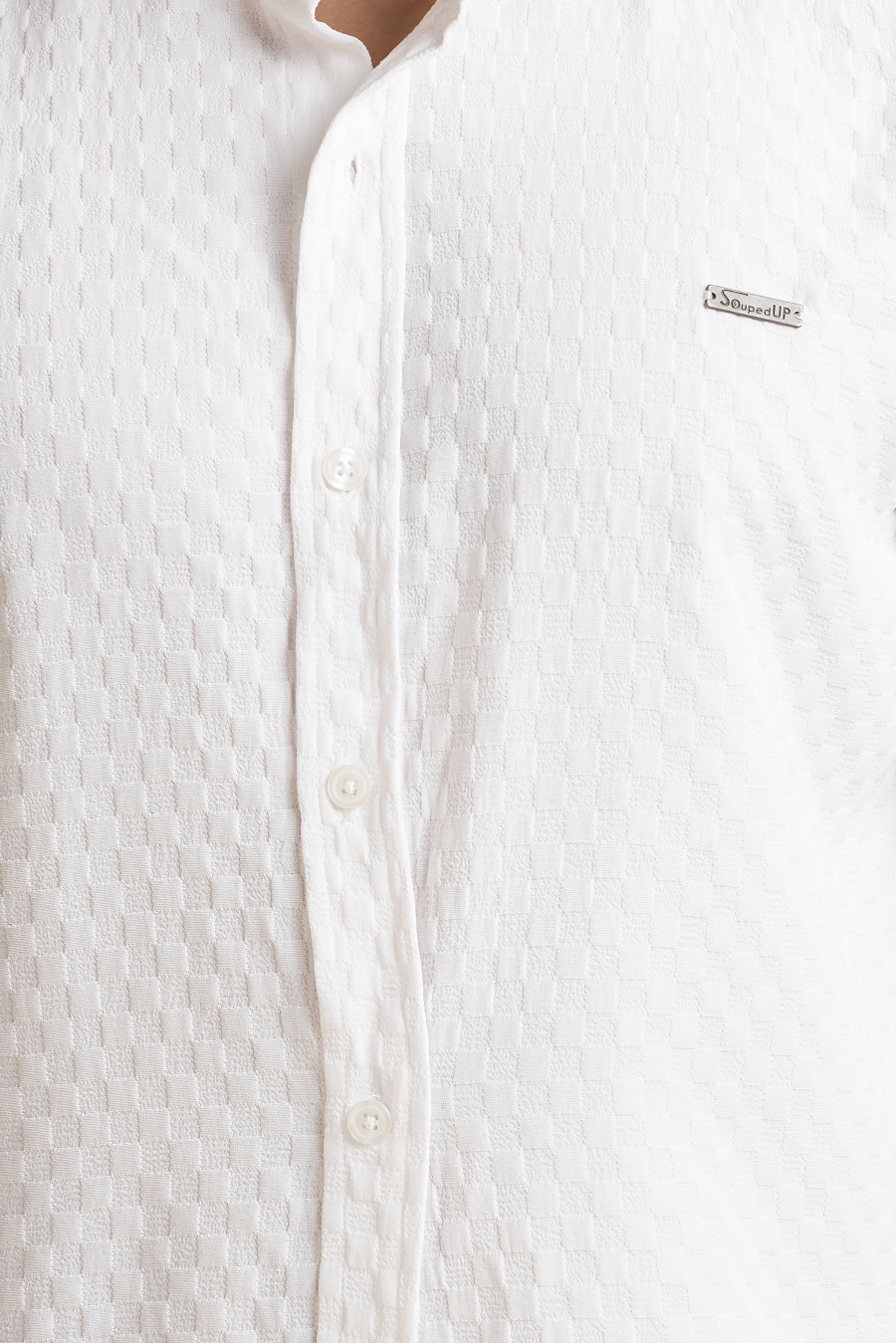 Stride White Full-Sleeve Mandarin Collar Shirt