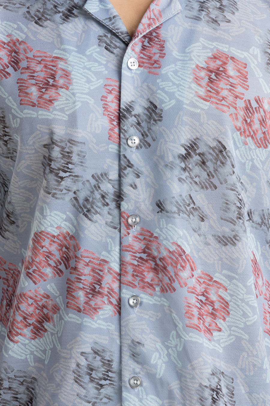 Drift Blue Full-Sleeve Abstract Printed Cuban Collar Shirt