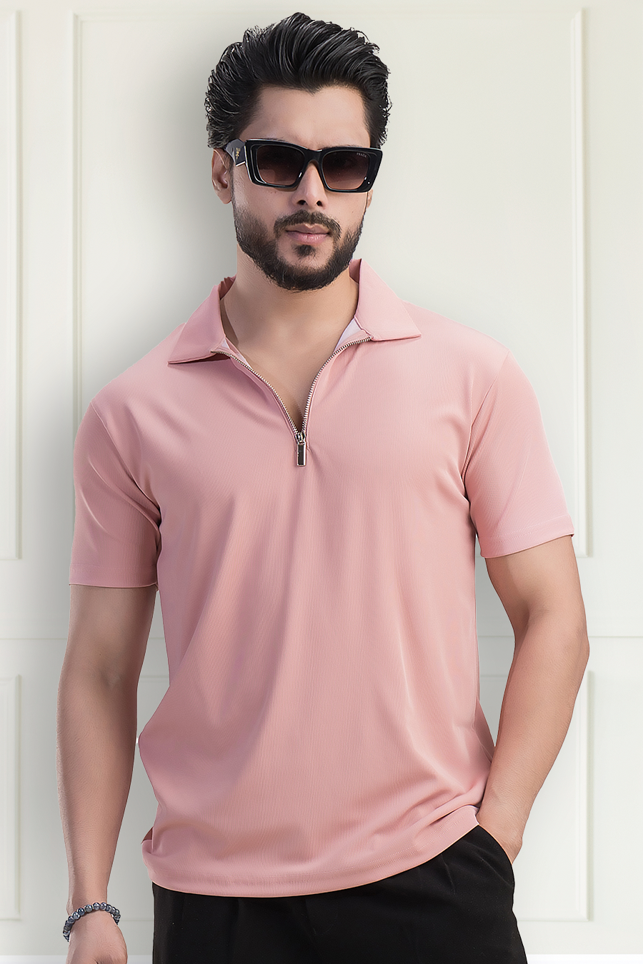 Opulent Solid Peach Half Sleeves Polo T-shirt