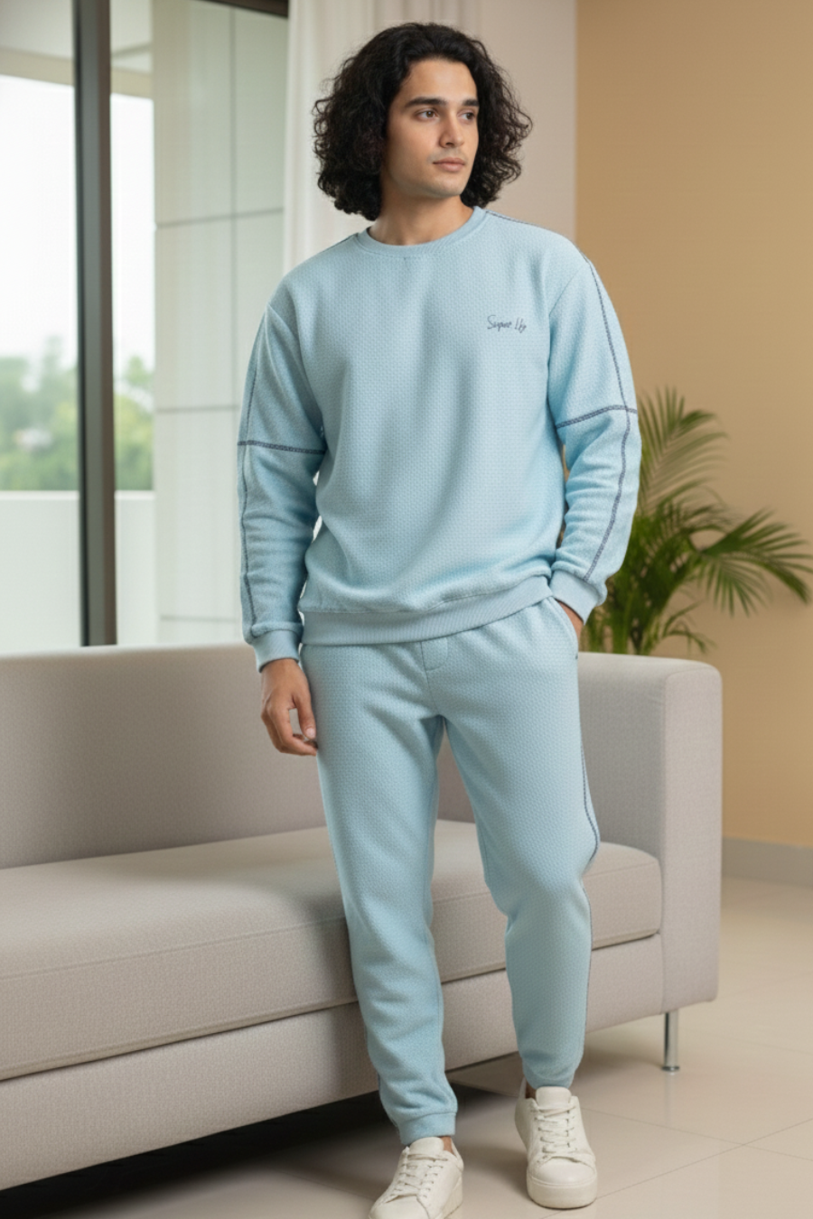 Vogue Verve Sky Blue Cotton Sweatshirt & Joggers Co-Ord Set