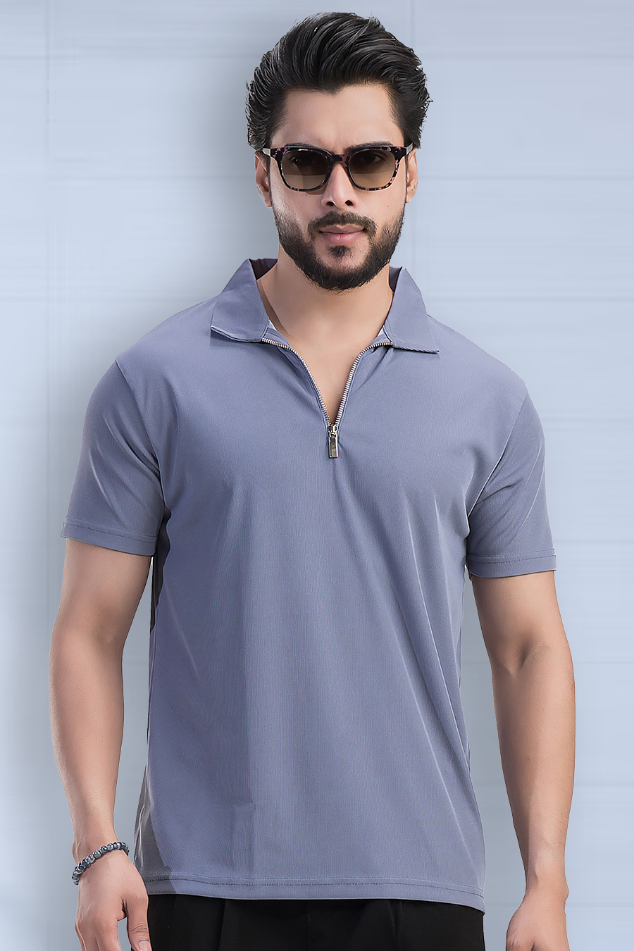 Opulent Solid Steel Blue Half Sleeves Polo T-shirt – Souped Up Fashion