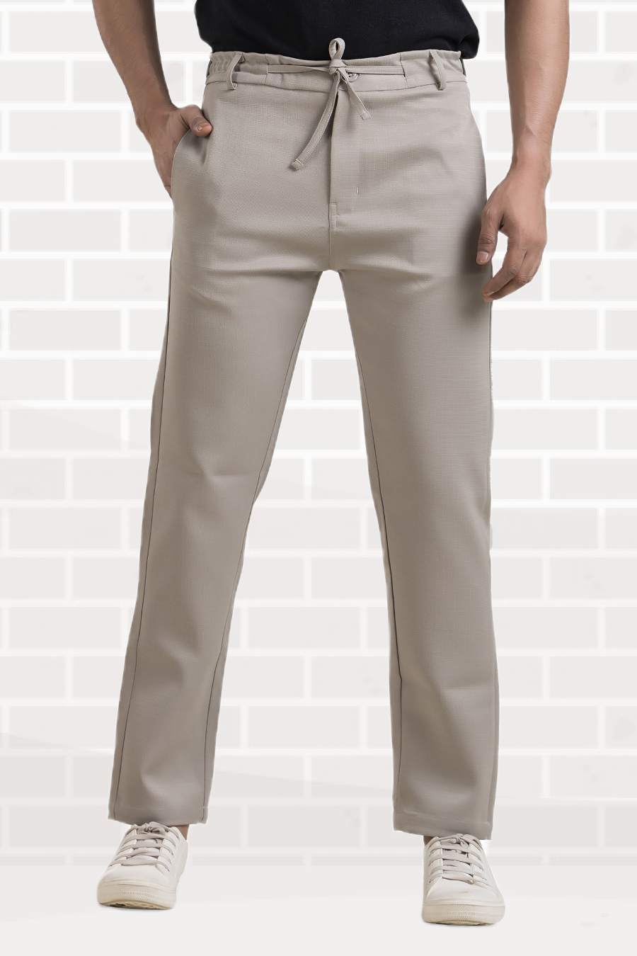 Refined Cement Linen-Look Trouser Pants