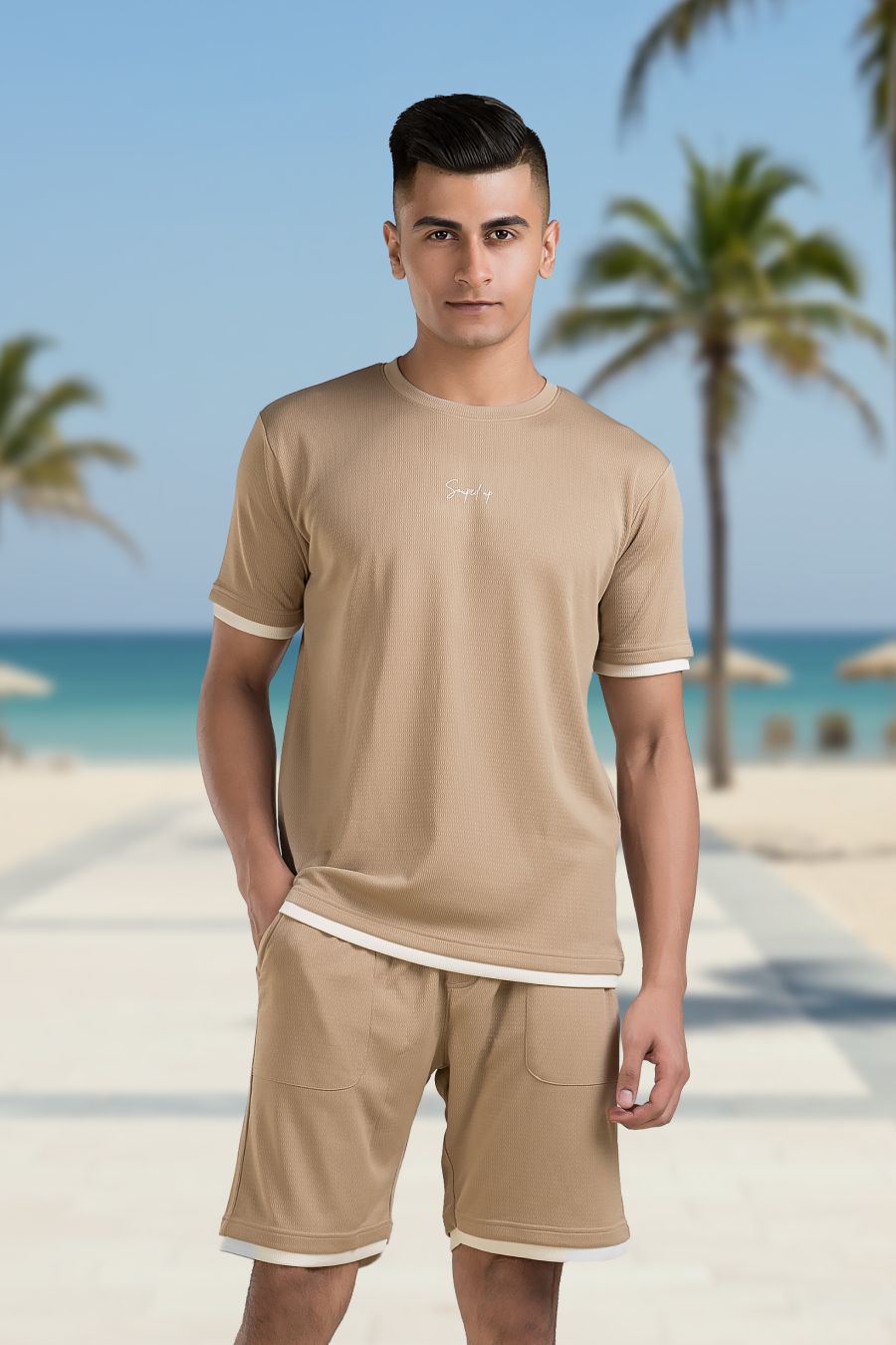 Chill-Fit Beige Textured Co-Ord Set