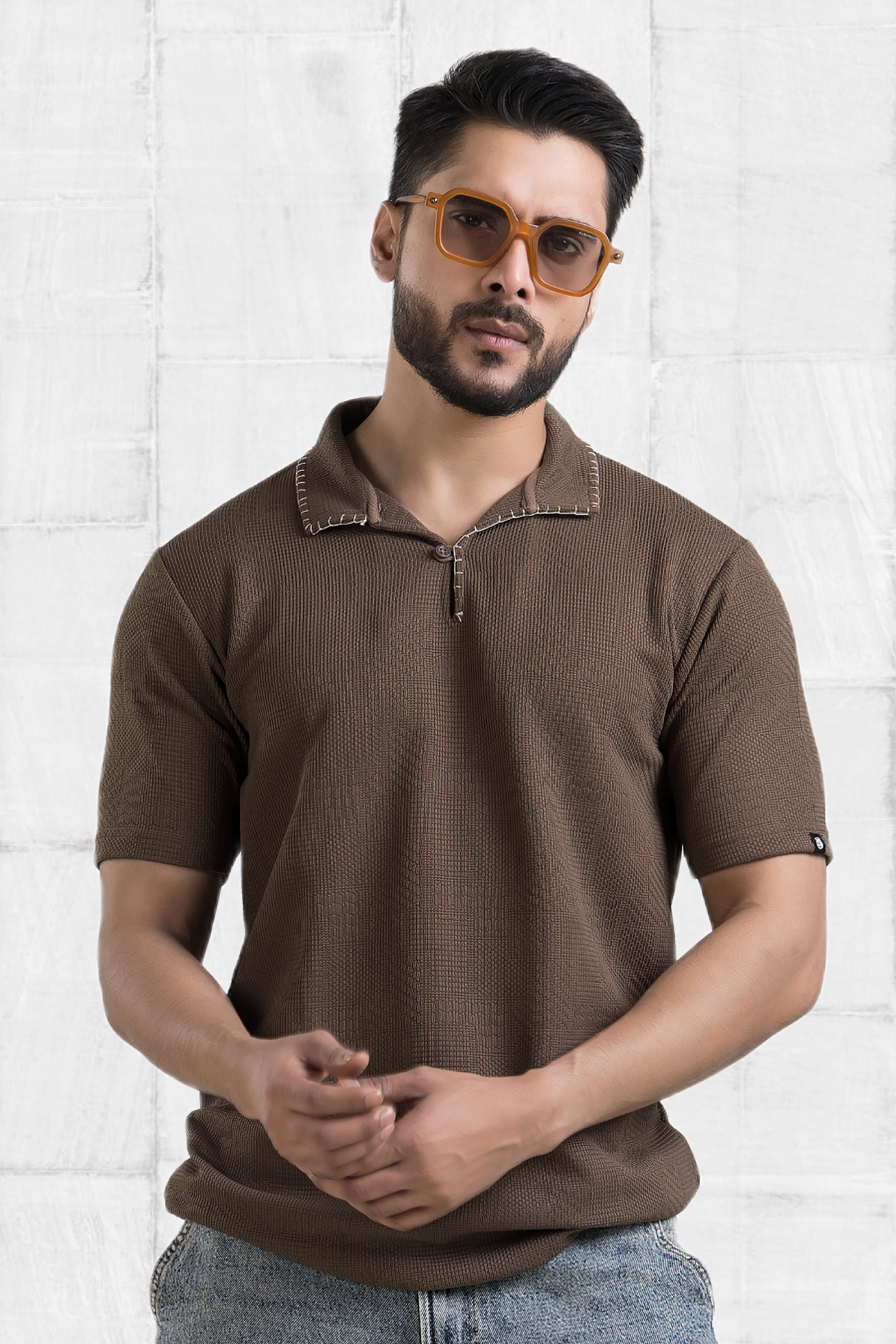 Regalia Brown Embroidery Polo T-Shirt