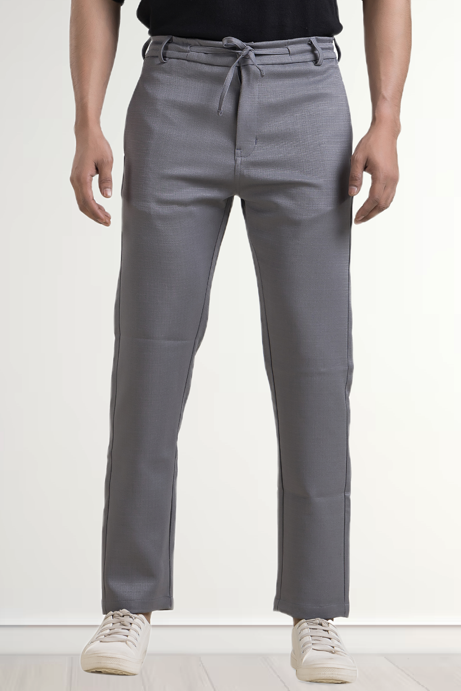 Refined Grey Linen-Look Trouser Pants