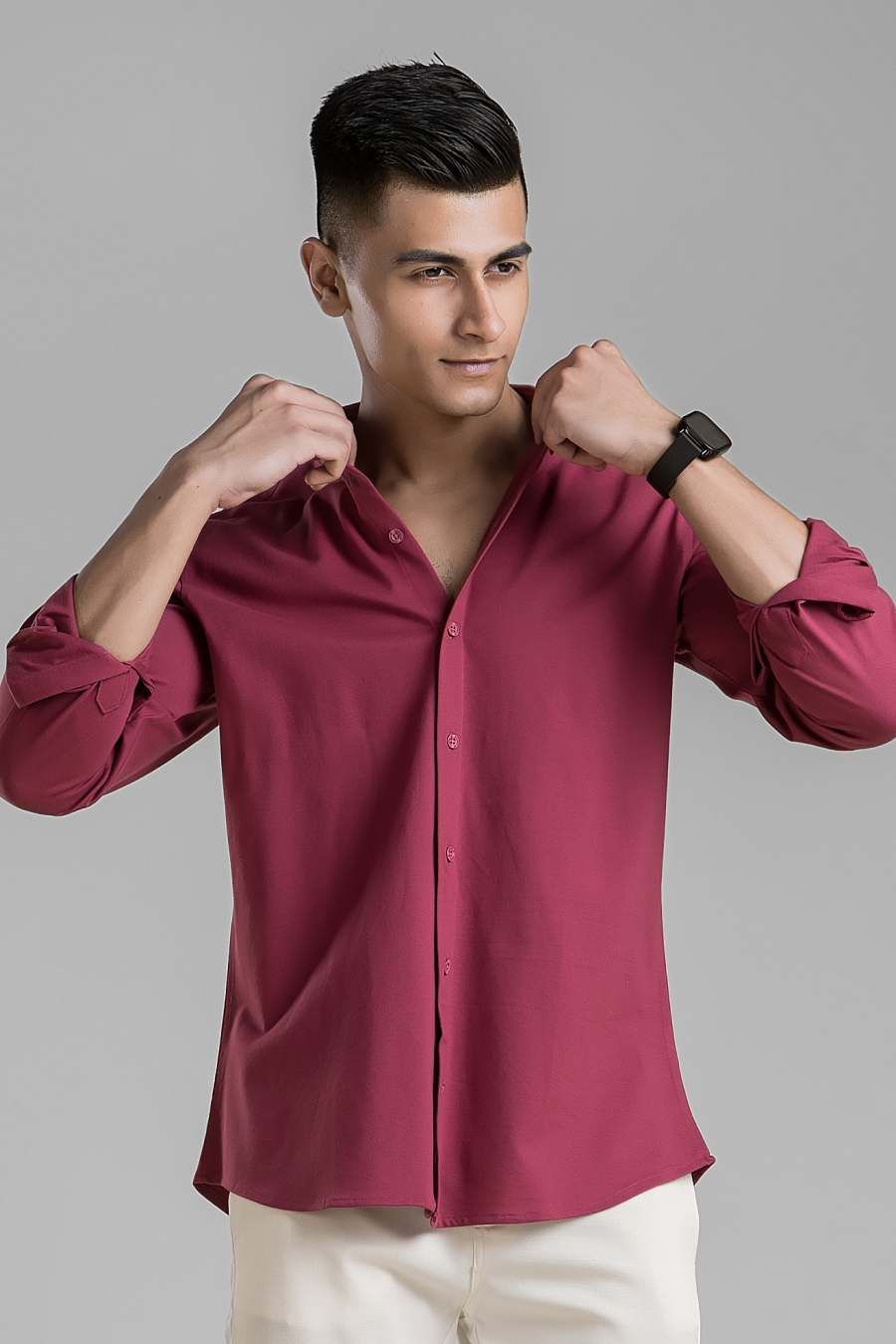 Signature Sangria Solid Mercerised Piqué Cotton Shirt