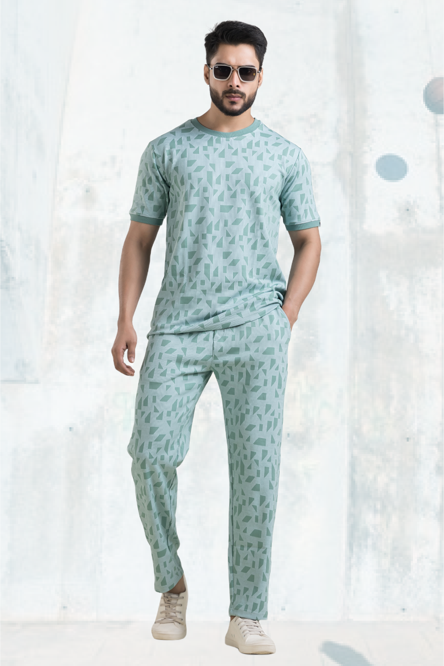 Blisswear Green Half Tee with Straight Pants Co-Ord Set