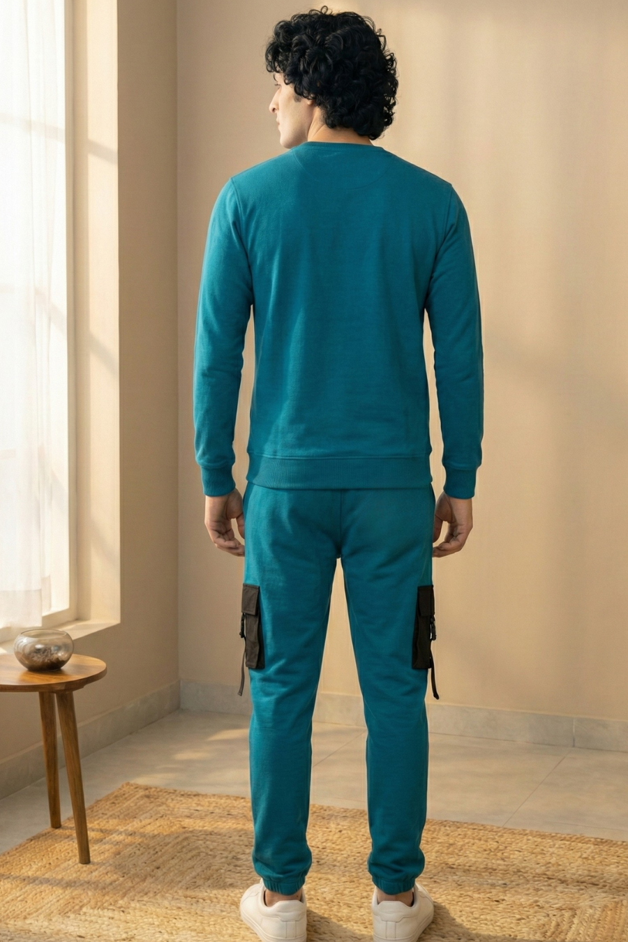 Elite Urbane Teal Cotton Elastane Sweatshirt & Joggers Co-Ord Set