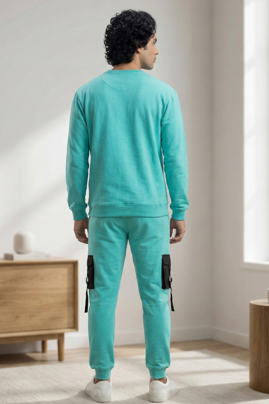 Elite Urbane Blue Turquoise Cotton Elastane Sweatshirt & Joggers Co-Ord Set