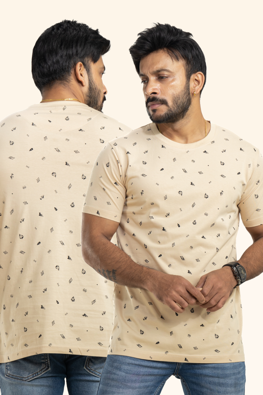 Funk Beige All Over Printed T-Shirt