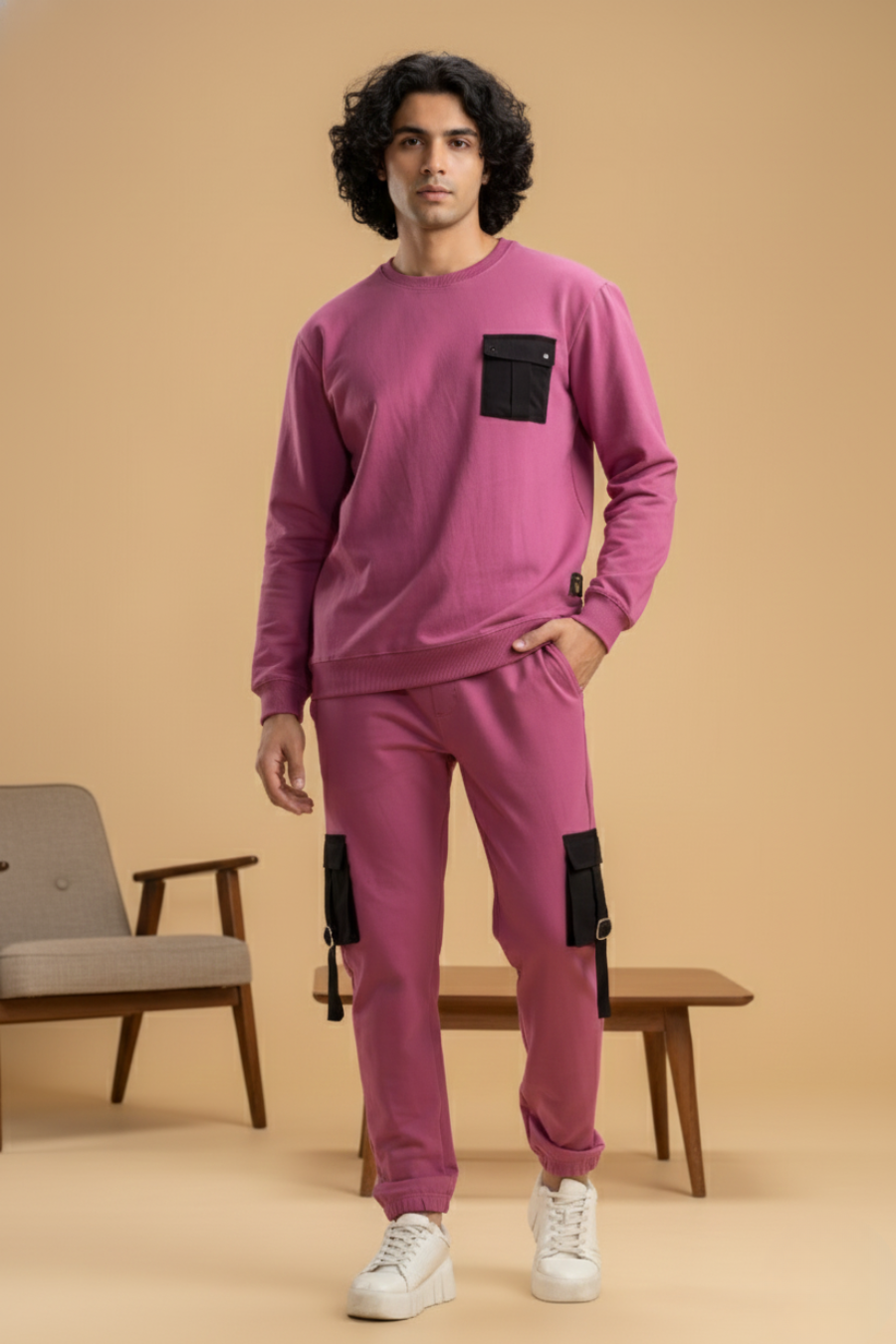 Elite Urbane Mauve Cotton Elastane Sweatshirt & Joggers Co-Ord Set