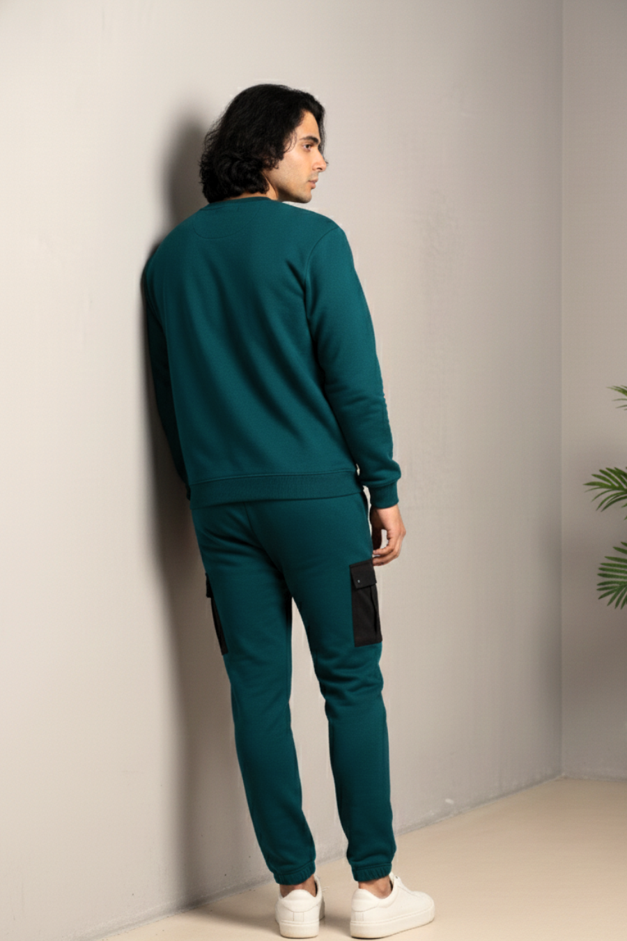 Elite Urbane Bottlegreen Cotton Elastane Sweatshirt & Joggers Co-Ord Set