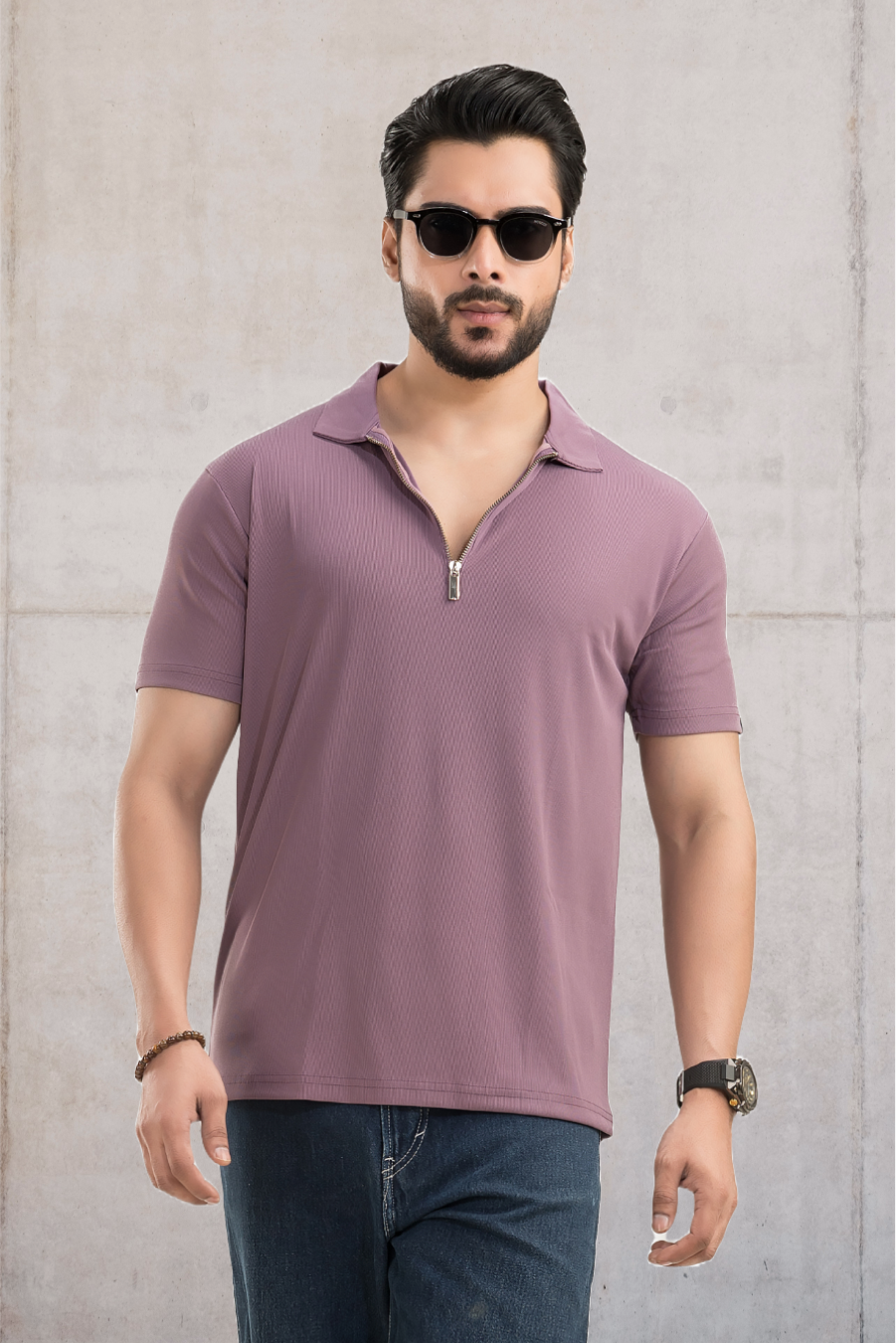 Opulent Solid Dark Lavender Half Sleeves Polo T-shirt