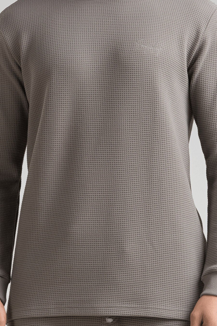 Grey Waffle Knit Structured Co-Ord Set | Full T-Shirt & Pant