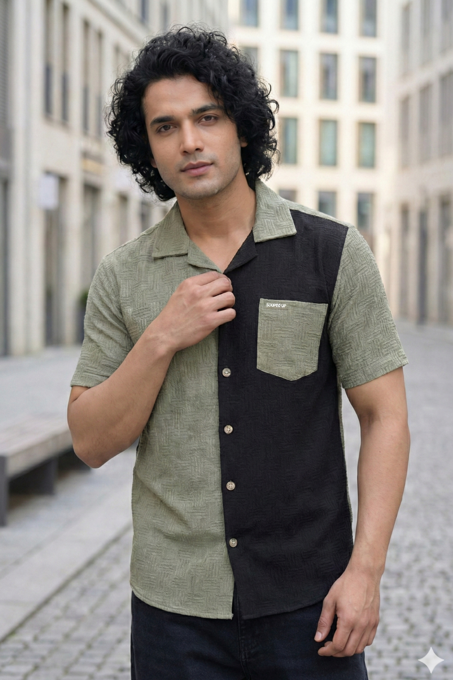 Fusion Flare Black & Olive Dual Color Half Sleeves Shirt