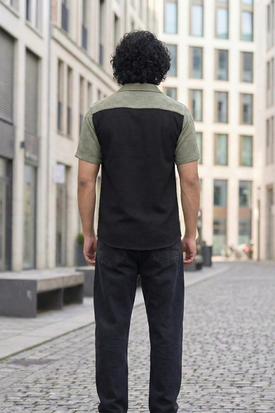 Fusion Flare Black & Olive Dual Color Half Sleeves Shirt