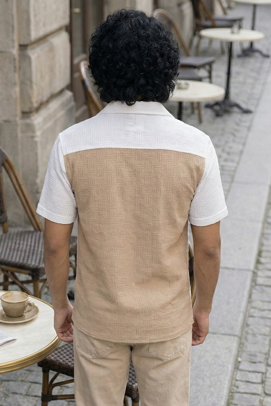 Fusion Flare White & Beige Dual Color Half Sleeves Shirt