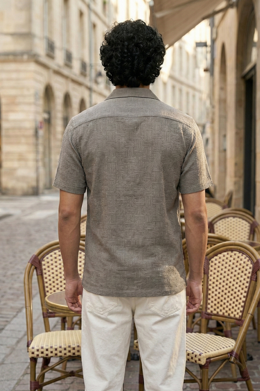 Grey Half Sleeve Textured Shirt with Cuban Collar