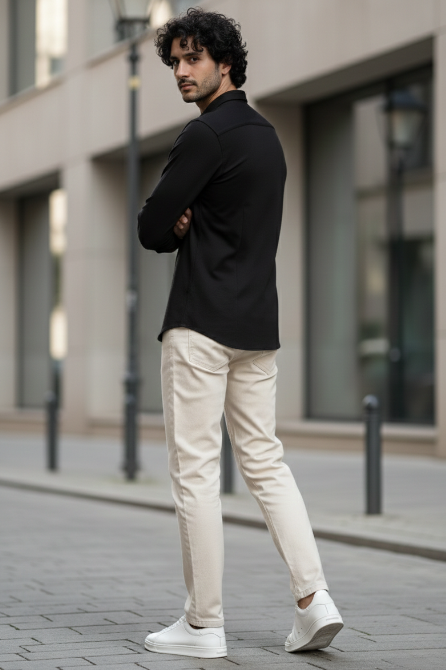 Signature Black Solid Mercerised Piqué Cotton Shirt